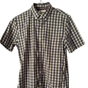 Men’s short sleeve checked shirt with Blue and White, size Medium, Slim, Used